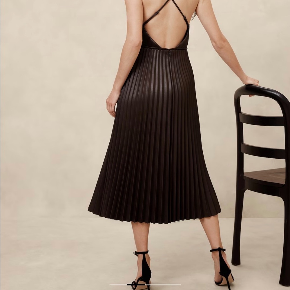 Banana Republic Brown Pleated Backless Halter Sundress